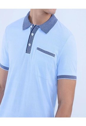 Polo Para Hombre Cuello Tejido Con Bolsillo Color Azul Claro Marca Ostu #60110733