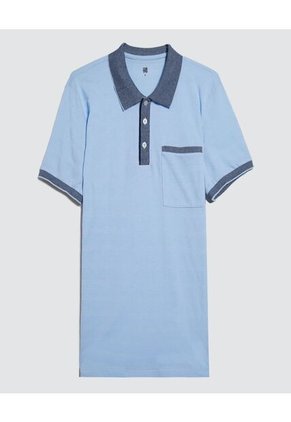 Polo Para Hombre Cuello Tejido Con Bolsillo Color Azul Claro Marca Ostu #60110733