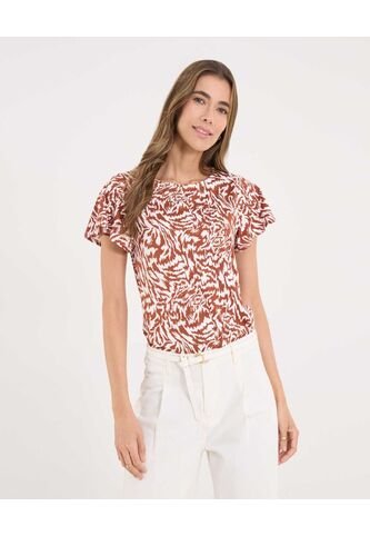 Camiseta Para Mujer Manga Corta Cuello Redondo Color Terracota Marca Ostu #40092571 Ostu