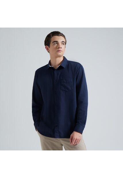 Camisa Para Hombre Manga Larga Con Bolsillo Color Azul  Marca Ostu #60010560