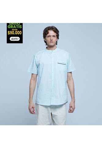 Camisa Para Hombre Manga Corta Con Bolsillo Color Azul  Marca Ostu #60010615 Ostu