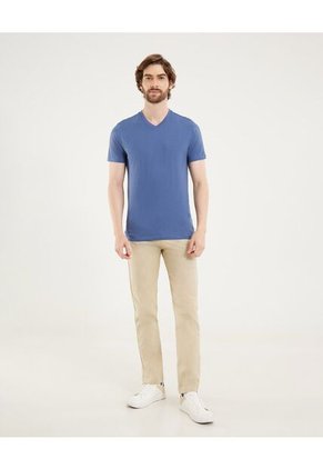 Camiseta  Para Hombre Manga Corta Cuello V Color Azul Marca Ostu #60091683