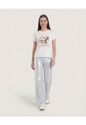 Camiseta  Para Mujer Manga Corta Cuello Redondo Color Crema Marca Ostu #40092748