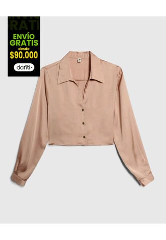 Camisa Para Mujer Manga Larga Color Beige Marca Ostu #40010199 Ostu