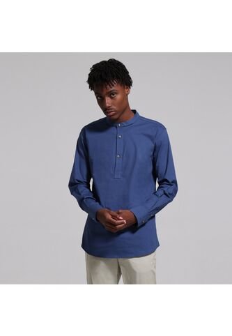 Camisa Para Hombre Manga Larga Sin Bolsillo Cuello Neru Color Azul  Marca Ostu #60010543 Ostu
