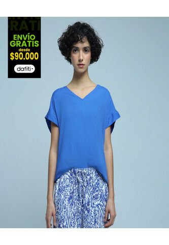 Blusa Para Mujer Manga Corta Color Azul  Marca Ostu #40120957 Ostu