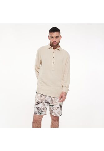 Camisa Para Hombre Manga Larga Sin Bolsillo Color Beige Marca Ostu #60010532 Ostu