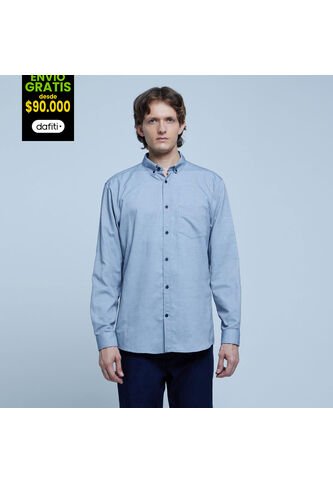 Camisa Para Hombre Manga Larga Con Bolsillo Color Azul  Marca Ostu #60010637 Ostu