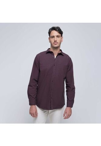 Camisa Para Hombre Manga Larga Con Bolsillo Color Café  Marca Ostu #60010672 Ostu