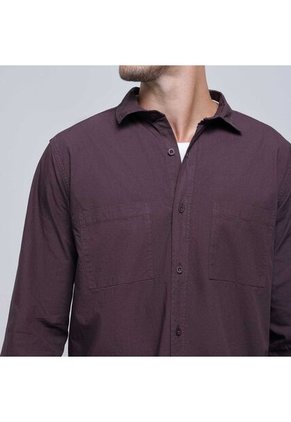 Camisa Para Hombre Manga Larga Con Bolsillo Color Café  Marca Ostu #60010672