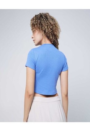 Crop Top Para Mujer Manga Corta Color Celeste Marca Ostu #40092151