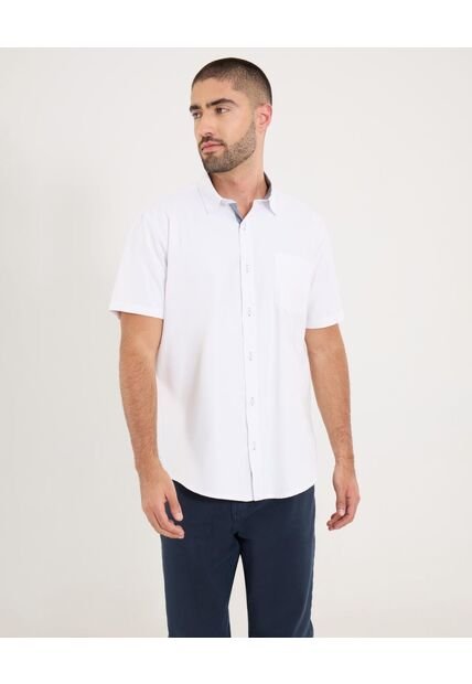 Camisa  Para Hombre Manga Corta Con Bolsillo Cuello Casual M Color Blanco Marca Ostu #60010894