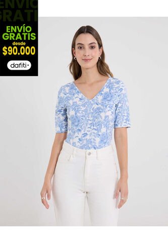 Body  Para Mujer Manga 3/4 Color Azul Marca Ostu #40200218 Ostu