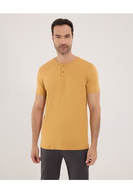 Camiseta Para Hombre Manga Corta Cuello Henley Color Mostaza Marca Ostu #60091233