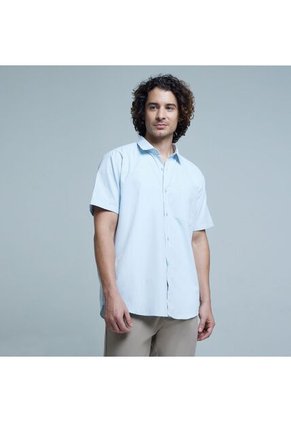 Camisa Para Hombre Manga Corta Con Bolsillo Color Azul  Marca Ostu #60010630