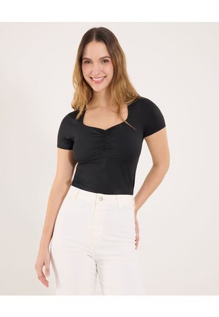 Camiseta Para Mujer Manga Corta Cuello V Color Negro Marca Ostu #40092682