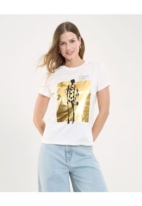 Camiseta Para Mujer Manga Corta Color Hueso Marca Ostu #40092293
