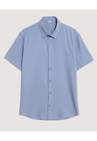 Camisa  Para Hombre Manga Corta Sin Bolsillo Cuello C Color Azul Marca Ostu #60010906 Ostu