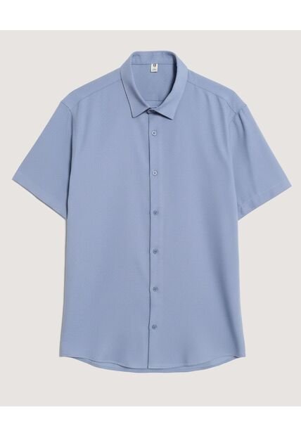 Camisa  Para Hombre Manga Corta Sin Bolsillo Cuello C Color Azul Marca Ostu #60010906