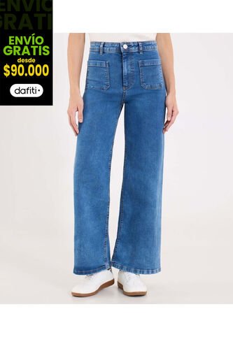 Jean Para Mujer Wide-Leg Color Azul Marca Ostu #40160631 Ostu