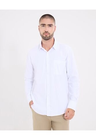 Camisa  Para Hombre Manga Larga Con Bolsillo Cuello Casual M Color Blanco Marca Ostu #60010899 Ostu
