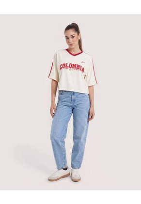 Camiseta Boxy Colombia 2026  Para Mujer Amarillo Ostu