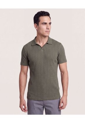 Polo Tricot Line Texture  Para Hombre Verde Ostu