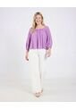 Blusa Manga 3/4 Escote Cuadrado  Para Mujer Morado Ostu de Ostu