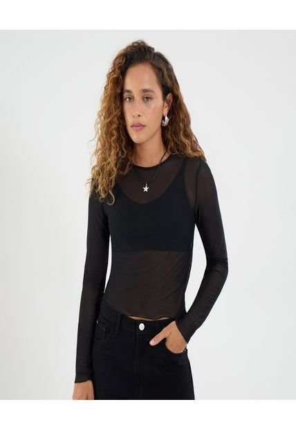 Camiseta Para Mujer Manga Larga Cuello Redondo Color Negro Marca Ostu #40092443