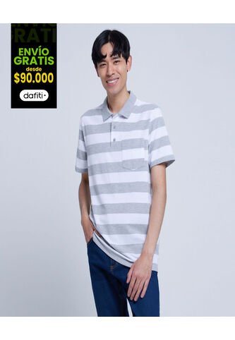 Polo Para Hombre Cuello Tejido Con Bolsillo Color Gris  Marca Ostu #60110609 Ostu