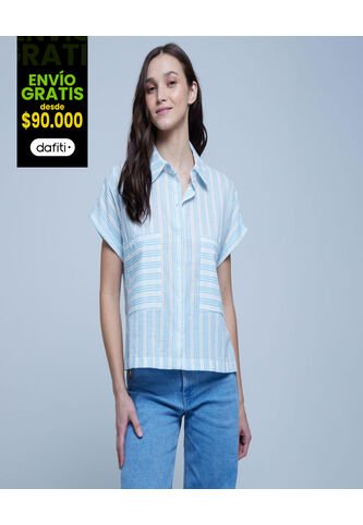 Camisa Para Mujer Manga Corta Color Azul  Marca Ostu #40010194 Ostu