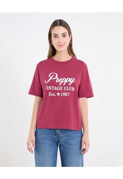 Camiseta  Para Mujer Manga Corta Cuello Redondo Color Vino Marca Ostu #40092717