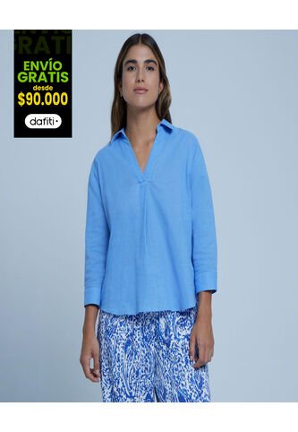 Camisa Para Mujer Manga 3/4 Color Azul  Marca Ostu #40010176 Ostu