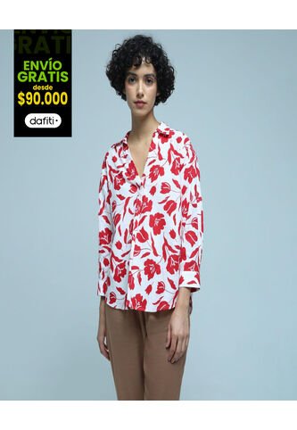 Camisa Para Mujer Manga 3/4 Color Rojo Marca Ostu #40010201 Ostu