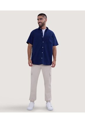 Camisa Para Hombre Manga Corta Con Bolsillo Color Azul  Marca Ostu #60010659