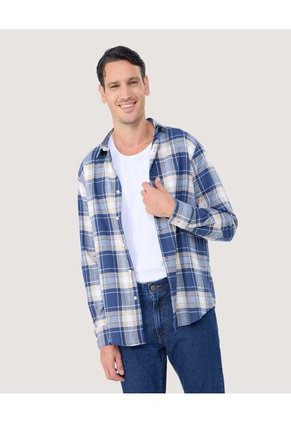 Camisa Para Hombre Manga Larga Sin Bolsillo Color Azul Marca Ostu #60010743