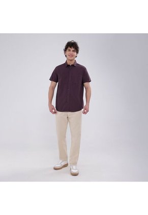 Camisa Para Hombre Manga Corta Con Bolsillo Color Café  Marca Ostu #60010676