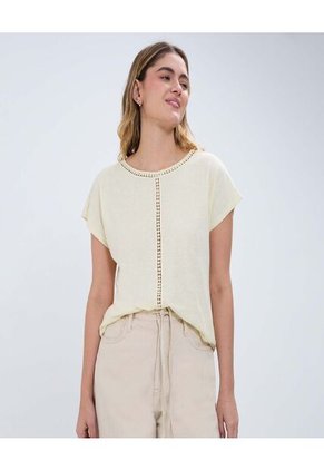 Camiseta Para Mujer Manga Corta Color Amarillo Marca Ostu #40092034