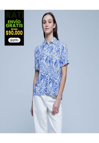 Camisa Para Mujer Manga Corta Color Azul  Marca Ostu #40010185 Ostu