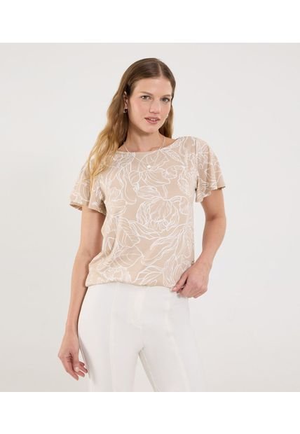 Camiseta Para Mujer Manga Corta Cuello Redondo Color Beige Marca Ostu #40092569