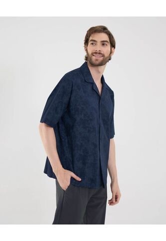 Camisa Para Hombre Manga Corta Sin Bolsillo Cuello Resort Color Azul Marca Ostu #60010835 Ostu