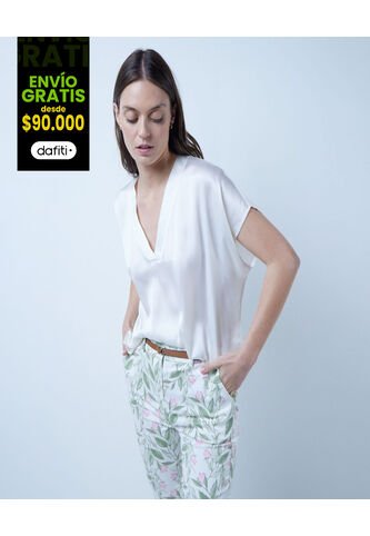 Blusa Para Mujer Manga Corta Color Marfil Marca Ostu #40120945 Ostu