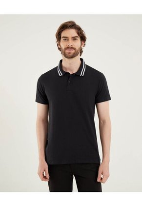 Polo Para Hombre Cuello Tejido Sin Bolsillo Color Negro Marca Ostu #60110767