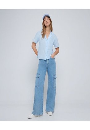 Camisa Para Mujer Manga Corta Color Celeste Marca Ostu #40010210