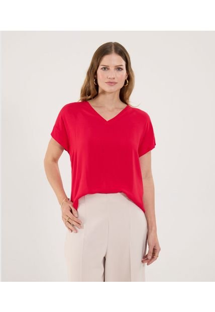 Blusa Para Mujer Manga Corta Color Rojo Marca Ostu #40121183