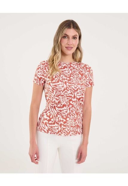 Camiseta Para Mujer Manga Corta Cuello Redondo Color Terracota Marca Ostu #40092575