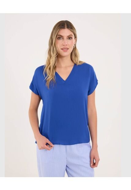 Blusa Para Mujer Manga Corta Color Azul Marca Ostu #40121182
