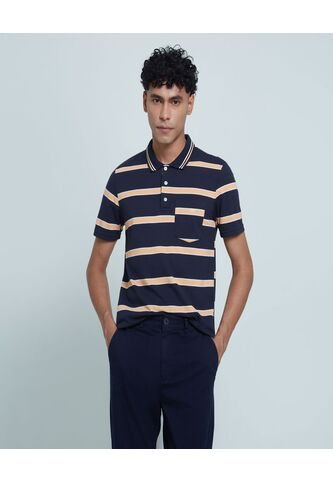 Polo Para Hombre Cuello Tejido Con Bolsillo Color Azul Medio Marca Ostu #60110573 Ostu