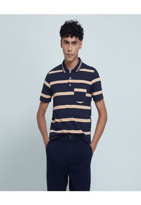 Polo Para Hombre Cuello Tejido Con Bolsillo Color Azul Medio Marca Ostu #60110573