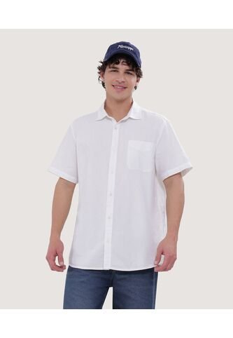 Camisa Para Hombre Manga Corta Con Bolsillo Color Crema Marca Ostu #60010659 Ostu